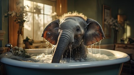 lovely elephant shower  - obrazy, fototapety, plakaty