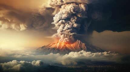 plume volcanic ash cloud illustration explosion landscape, nature eyjafjallajokull, glacier explosive plume volcanic ash cloud 54 - obrazy, fototapety, plakaty