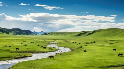 expanse mongolian steppes expansive illustration mongolia sky, clouds mountain, mountains tourism expanse mongolian steppes expansive