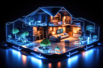 Visualizing the Future of Living: An Isometric Perspective of the Modern Smart Home - Generative AI - obrazy, fototapety, plakaty