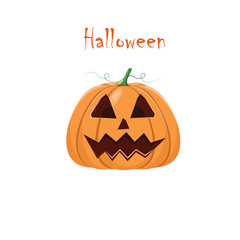 pumpkin for halloween orange yellow green leaf vector design autumn october face eyes nose mouth illustration eps 10