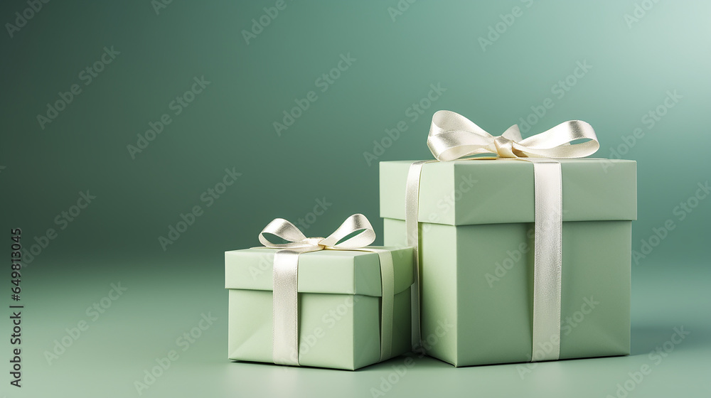 Wall mural Christmas gift boxes in green color