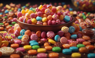A colorful candies and sweets vivid background.