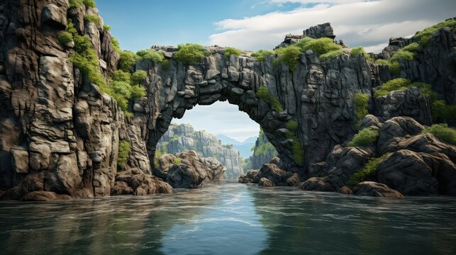 nature volcanic arch bridge illustration landscape view, background sky, stone rock nature volcanic arch bridge 54
