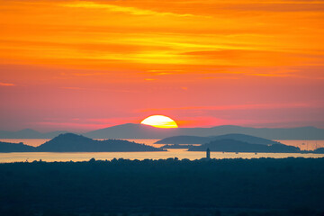Sibenik, sunset at the archipel of islands near Kaprije