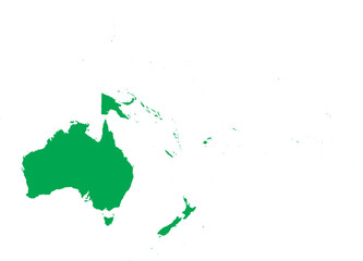 GREEN CMYK color detailed flat stencil map of the continent of OCEANIA on transparent background