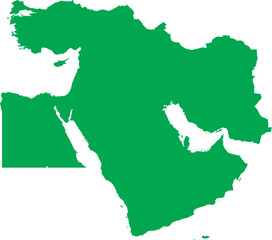GREEN CMYK color detailed flat stencil map of the region of MIDDLE EAST on transparent background