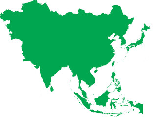 GREEN CMYK color detailed flat stencil map of the continent of ASIA on transparent background