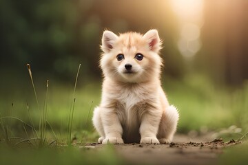 Obraz premium pomeranian puppy on grass