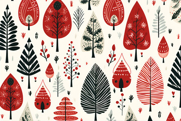 Winter Forest and mountains pattern in scandinavian style - obrazy, fototapety, plakaty
