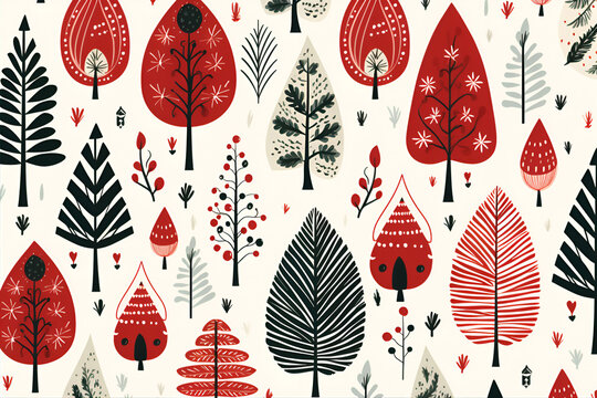 Winter Forest and mountains pattern in scandinavian style