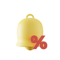 3d illustration of discount icon with notification bell
