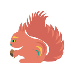 Cute colorful red squirrel with acorn. One from the collection for kids. Vector illustration
