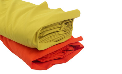 Yellow and orange rolls of fabric on a white background