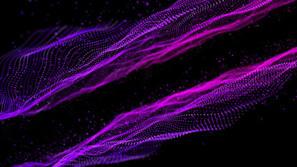 Fototapeta premium Abstract purple wave on black background. 3D rendering. Technology design. Modern purple blue gradient.