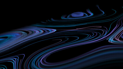 Abstract glitter particles in dark space. Network data transfer concept. 3D rendering.