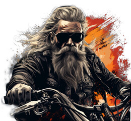 Bikerman oldman with beard motorcycle man for T-shirt design svg png transparent background