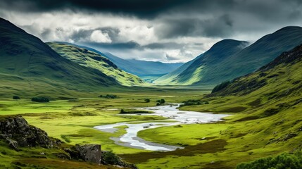 Naklejka na ściany i meble landscape scottish highland glens illustration scotland s, glen mountain, valley sky landscape scottish highland glens