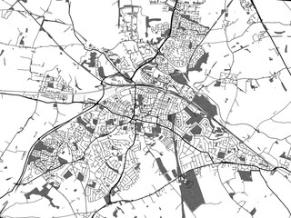Greyscale vector city map of  Rugby in the United Kingdom with with water, fields and parks, and roads on a white background.