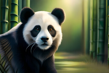 panda in nature with bamboo background