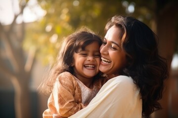 Happy indian mother having fun with her daughter