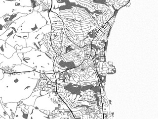 Greyscale vector city map of  Paignton in the United Kingdom with with water, fields and parks, and roads on a white background.