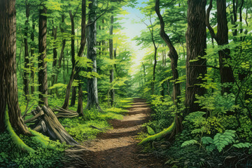 Hiking Through Lush Forest Painted With Crayons