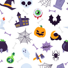 Decorative halloween seamless pattern, spider and pumpkin