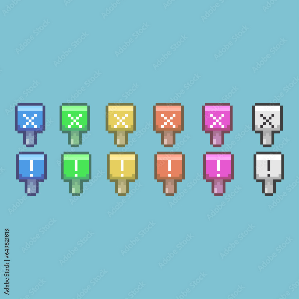Fototapete pixel art sets of shout and ban sign with variation color item asset. simple bits of prohibition sig