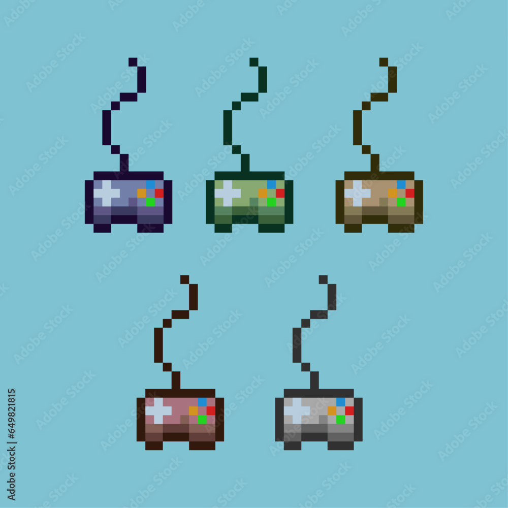 Fototapete pixel art sets of controller from top down with variation color item asset. simple bits of controlle