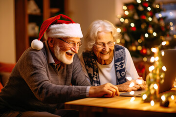 Senior couple making a video call at Christmas