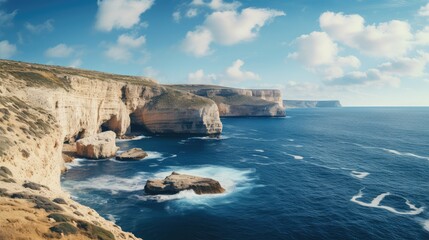 Fototapeta na wymiar landscape maltese cliffs dramatic illustration sea rock, mediterranean water, sky travel landscape maltese cliffs dramatic