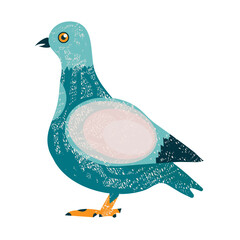 Profile of colorful blue snowy pigeon. One from the collection for kids. Vector illustration