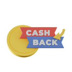 3d illustration of discount icon with cashback coin