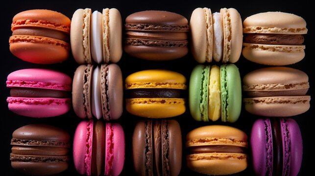 Generative AI, Assortment of macaroons, different french sweet cookies

