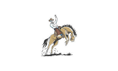 Vintage retro texas rodeo cowboy riding horse logo design template