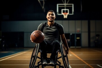 Fototapeta premium diasbled basketball player in a wheelchair shooting hoops