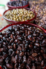 Sundried black olives at the market.