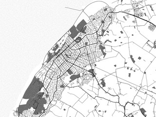 Naklejka premium Greyscale vector city map of Southport in the United Kingdom with with water, fields and parks, and roads on a white background.
