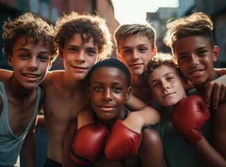 Fototapeta A group of teenage boxers obraz
