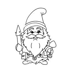 gnome  coloring line illustration for your design