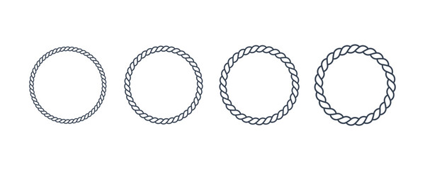 Set of Circular Ropes isolated on White Background. Circle Rope Symbol. Flat Line Vector Icon Design Template Element for Decoration.