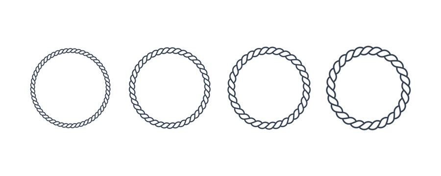 Set of Circular Ropes isolated on White Background. Circle Rope Symbol. Flat Line Vector Icon Design Template Element for Decoration.