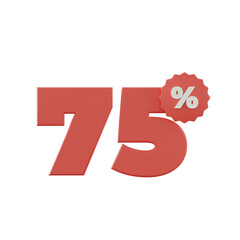 3d illustration of discount icon with 75%