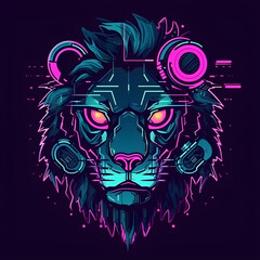 Lion face cyberpunk design	
