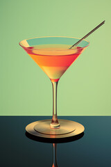 A studio photograph of a high end martini cocktail sitting on a bar top, with retro vintage gradient vibes.