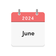 Simple calendar icon with the letters 2024 and June - English calendar for June 2024