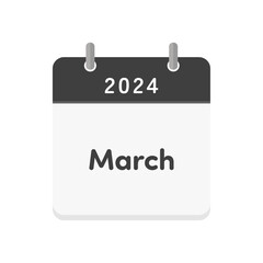 Simple calendar icon with the letters 2024 and March - English calendar for March 2024