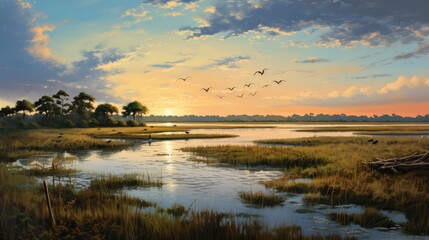 nature coastal marshlands marshy illustration outdoors river, marsh grass, scenic wetlands nature coastal marshlands marshy