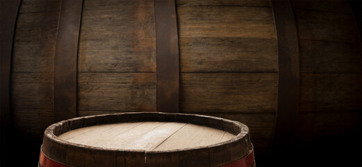 Wooden table with dark blurred background. High quality photo